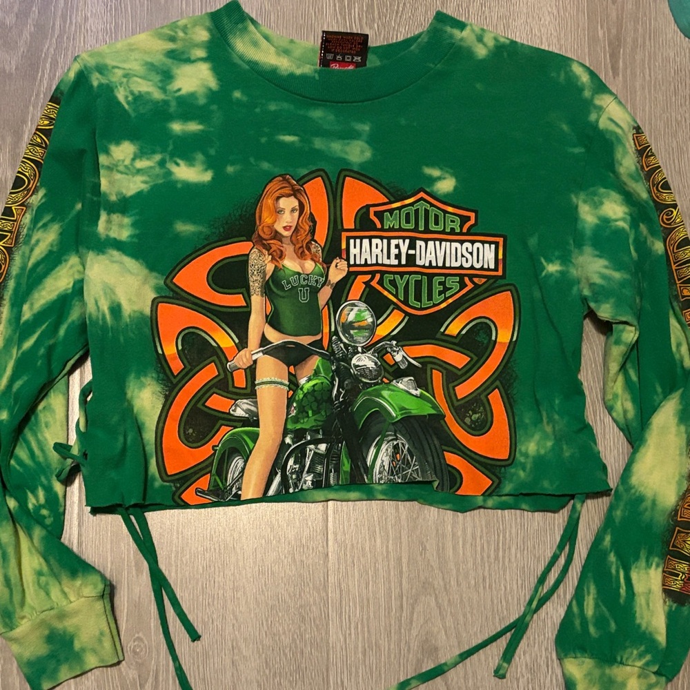 Harley-Davidson Green and Orange Graphic Crop Top